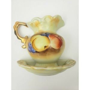 VTG Fruit Hand Painted Ceramic Imports Japan Tea Cup Saucer Wall Pocket Decor